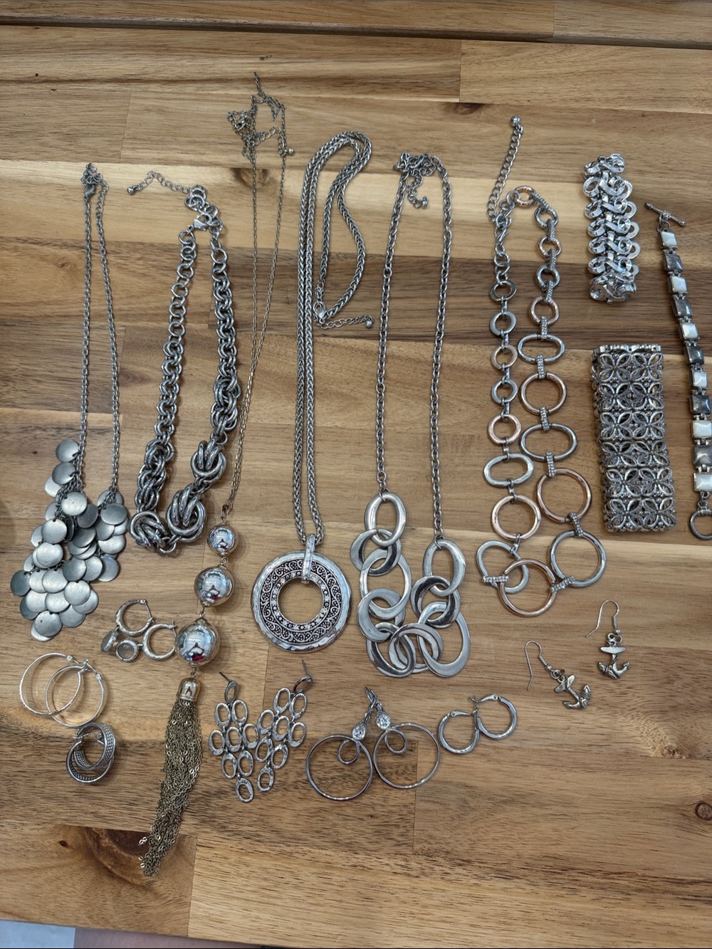 Lot of Unknown Silver-Tone Multi Necklace, Bracelet, & Earring Mix